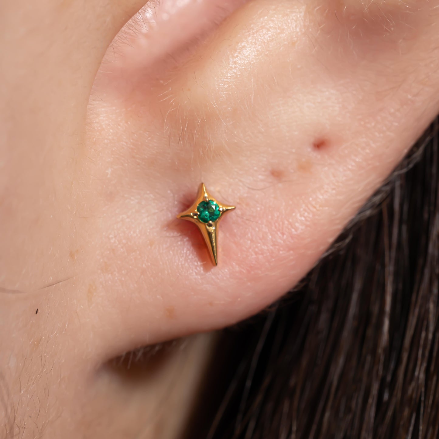 Stella - Emerald Star Push Pin Flat Back Earrings