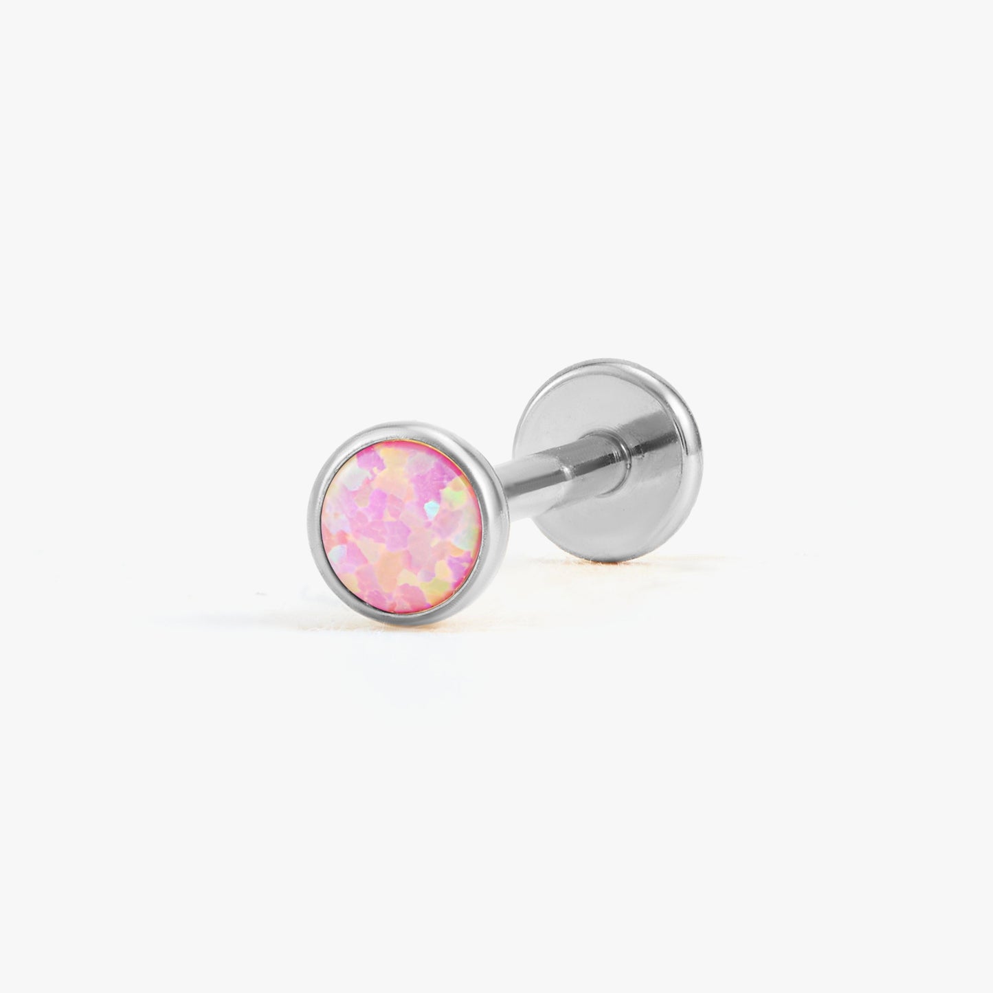Color_Silver;Multiple Sizes Pink Opal Bezeled Push Pin Earring-EricaJewels