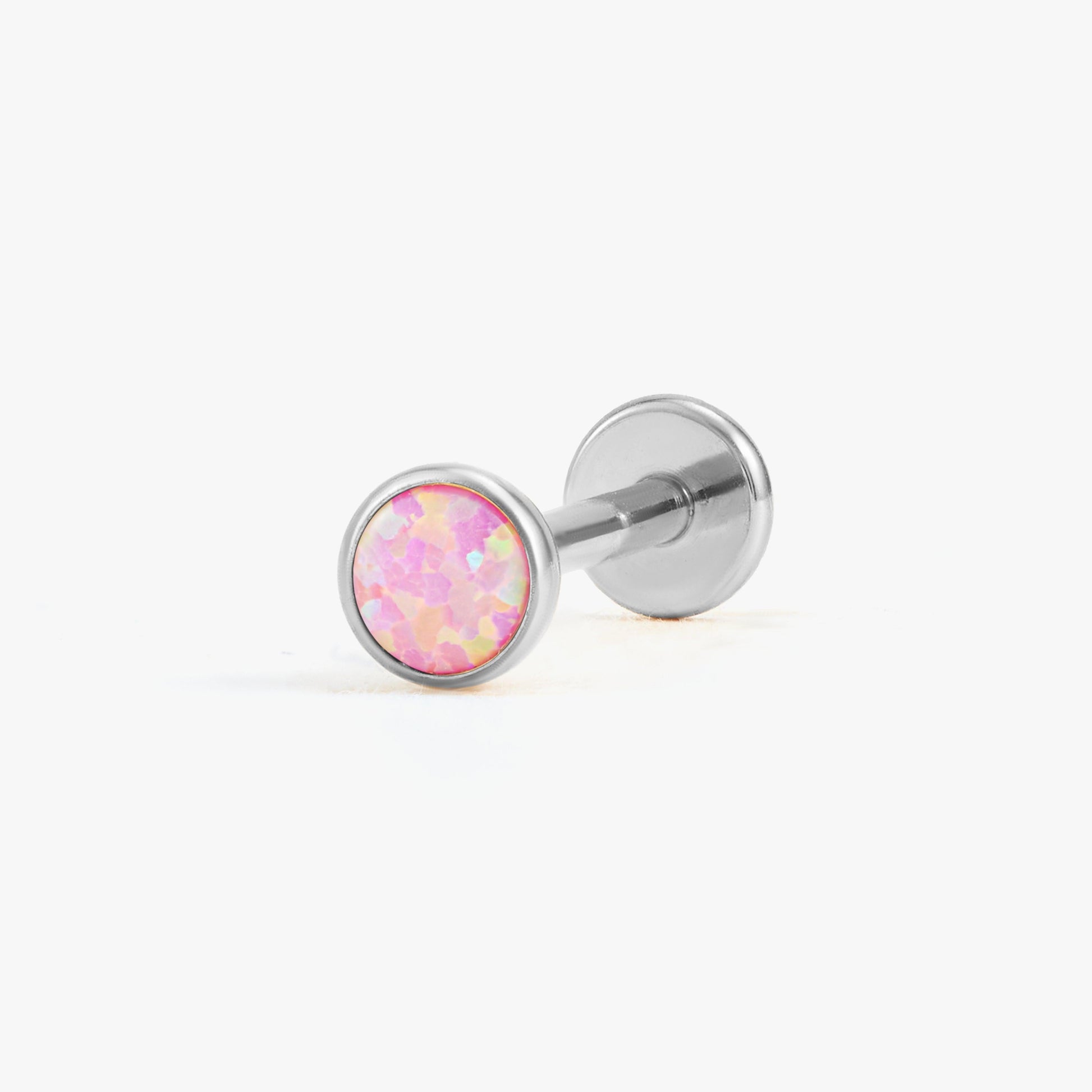 Color_Silver;Multiple Sizes Pink Opal Bezeled Push Pin Earring-EricaJewels